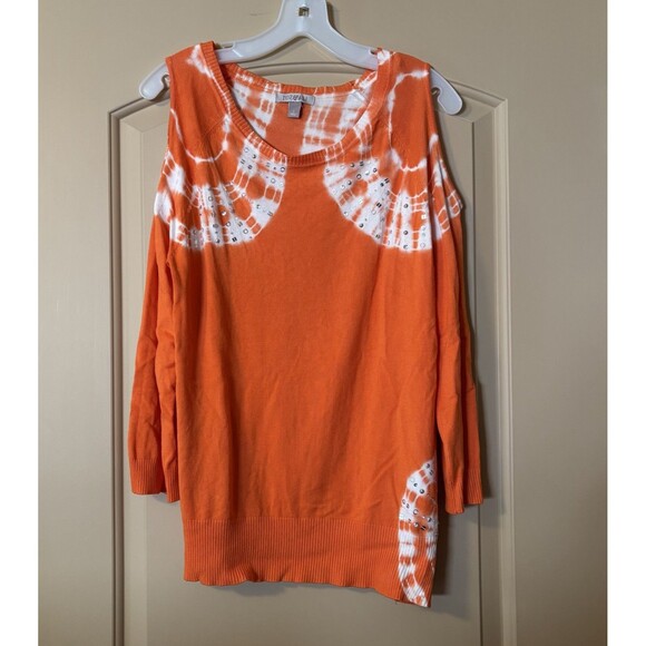 Roz & Ali Orange Lightweight Open Shoulder 3/4 Sleeve Sweater Size Large Preown - Picture 1 of 8